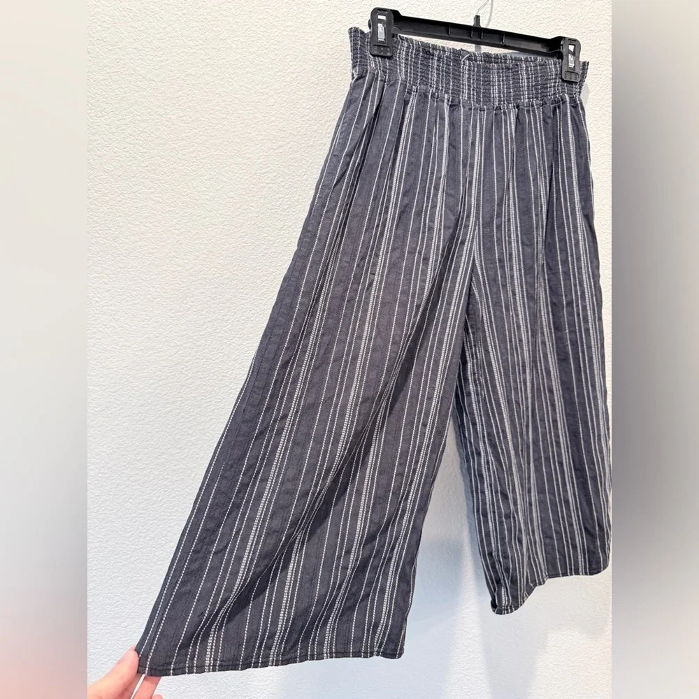 Given Kale Striped Wide Leg Pants M Smocked Waist Boho Coastal Grandmacore - Picture 2 of 11